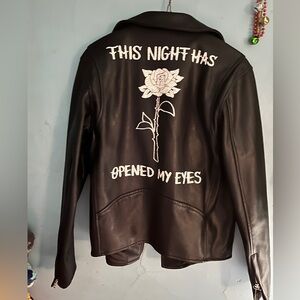 PacSun Black Leather Jacket with White Rose Embroidery